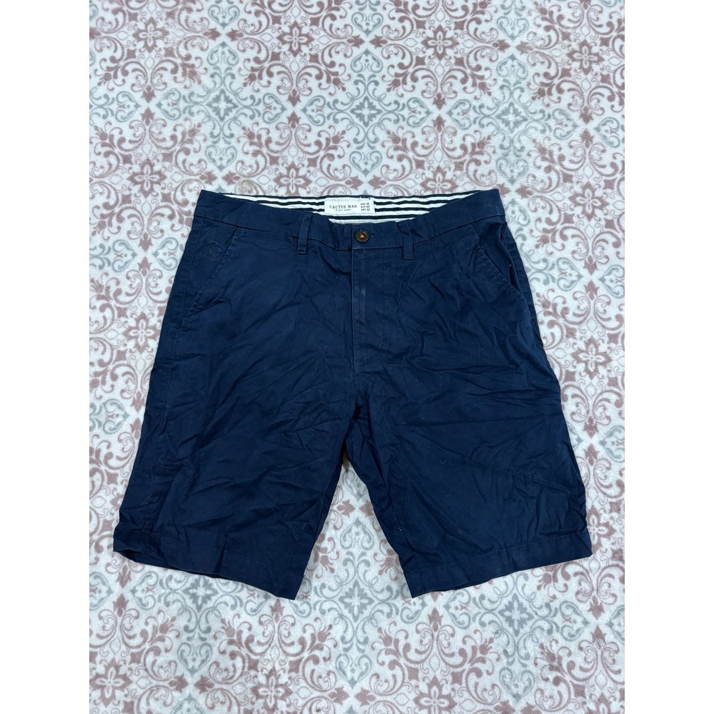 Cactus Man Ricky Singh Mens Navy Blue Chino Shorts Size 32 Flat Front Cotton